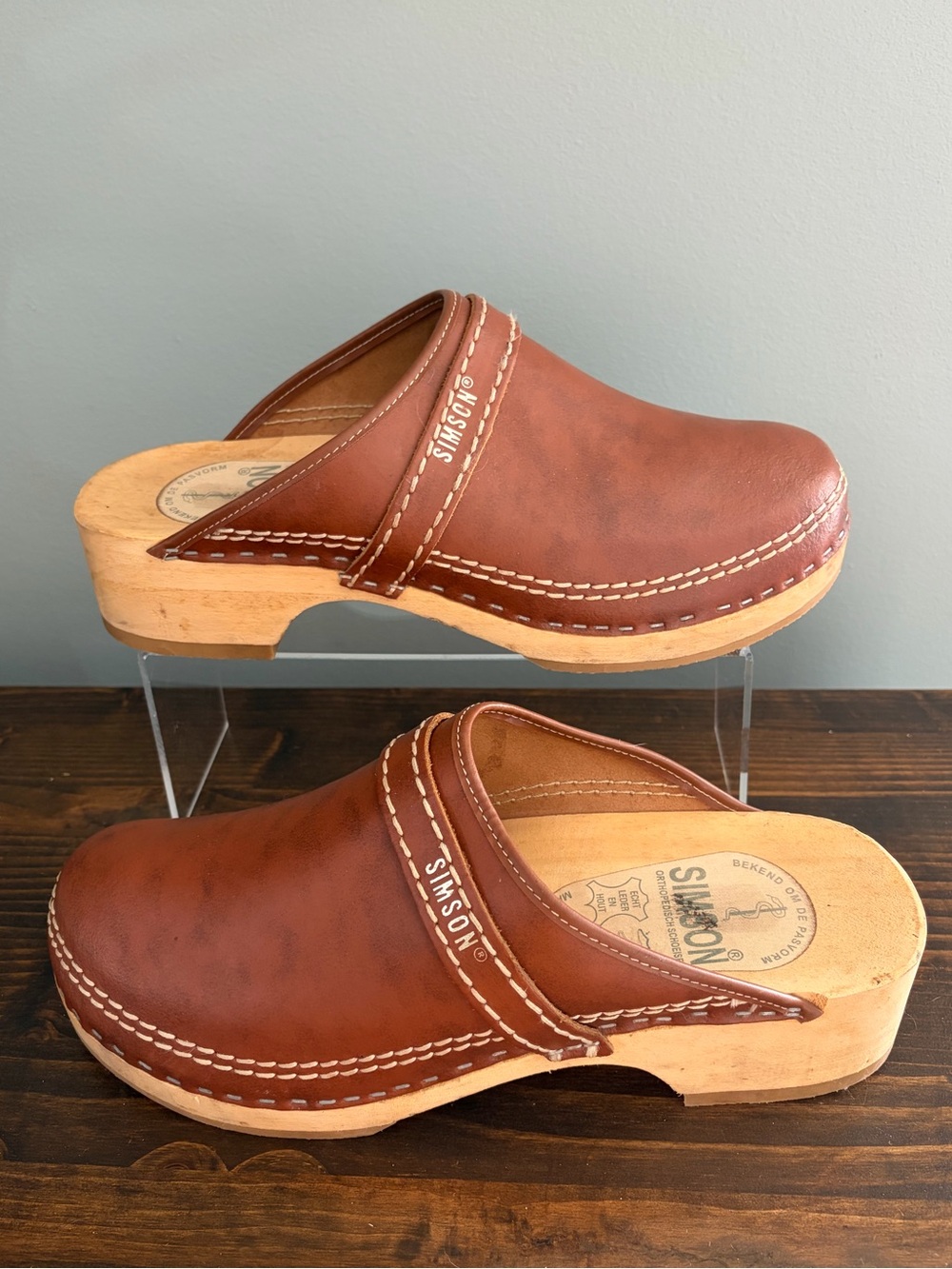 Simson Made in Holland Men's Brown Leather & Wood Clogs Size 46 Or Men’s Size 12